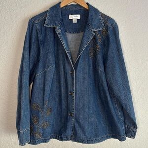 EUC Vintage CJ Banks 100% Cotton Embroidered Denim Shirt Jacket, Women’s Plus 1X